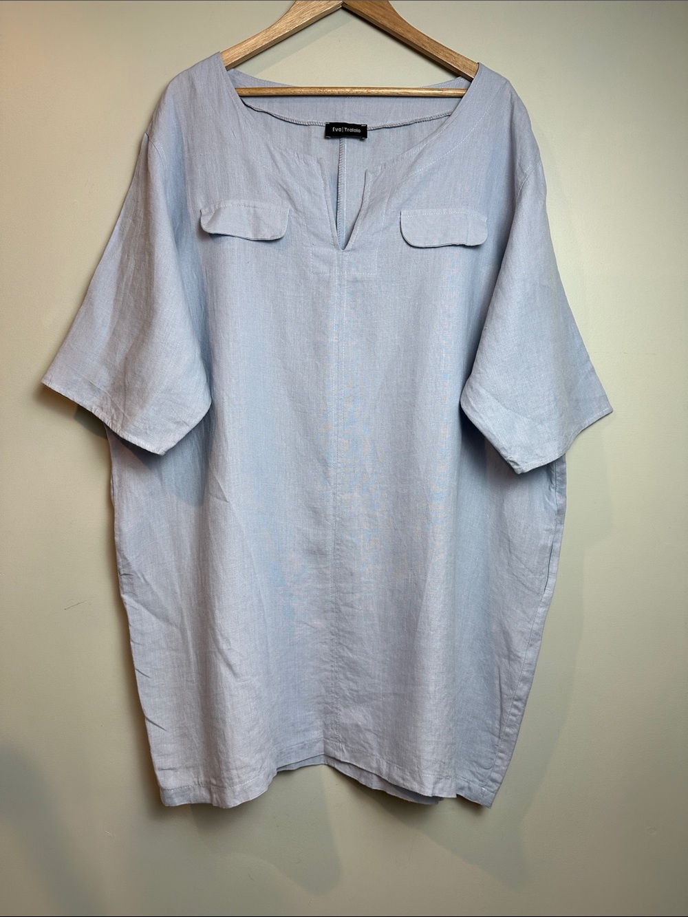 Eva Tralala Linen Light Blue Mini Tunic Dress Pockets oversized minimalist